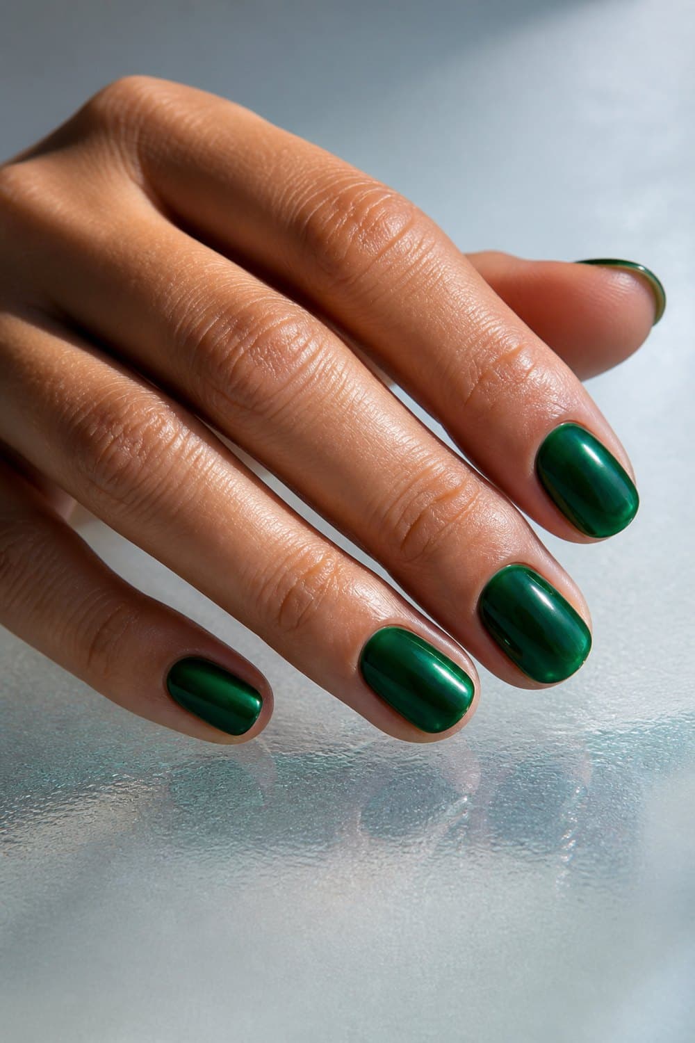 Short Oval Deep Emerald Green High Gloss, Close-Up Take Short Oval Deep Emerald Green High Gloss, Close-Up Take — Classy Emerald Green Nails