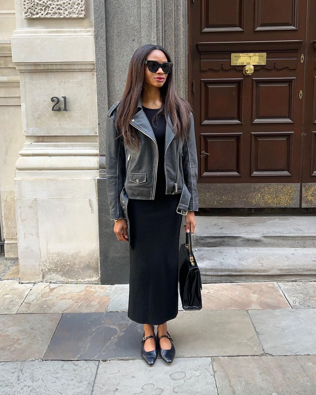 Moto Jacket With Ribbed Midi Skirt — Classy Errands Outfits