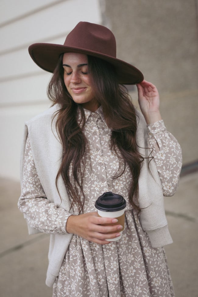 Floral Midi Dress With Draped Sweater — Classy Errands Outfits