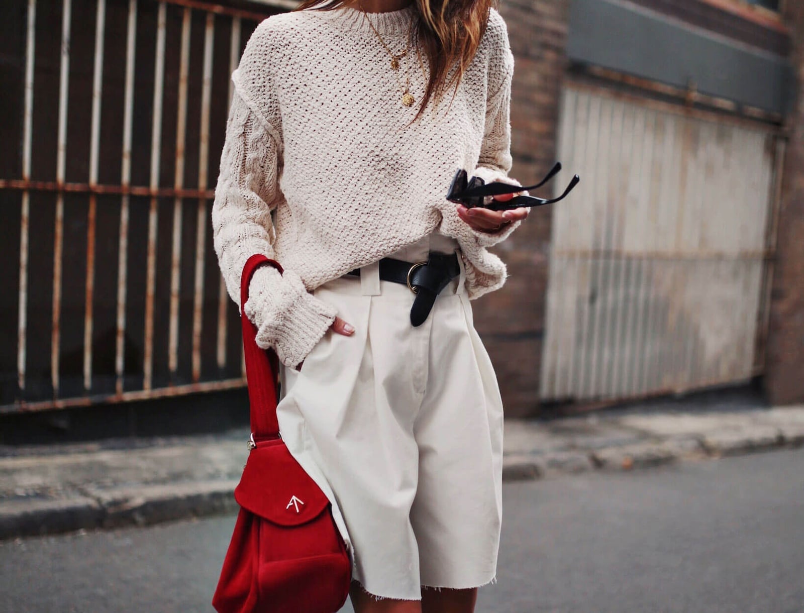 Cream Cable-Knit Sweater With Wide Shorts — Classy Errands Outfits