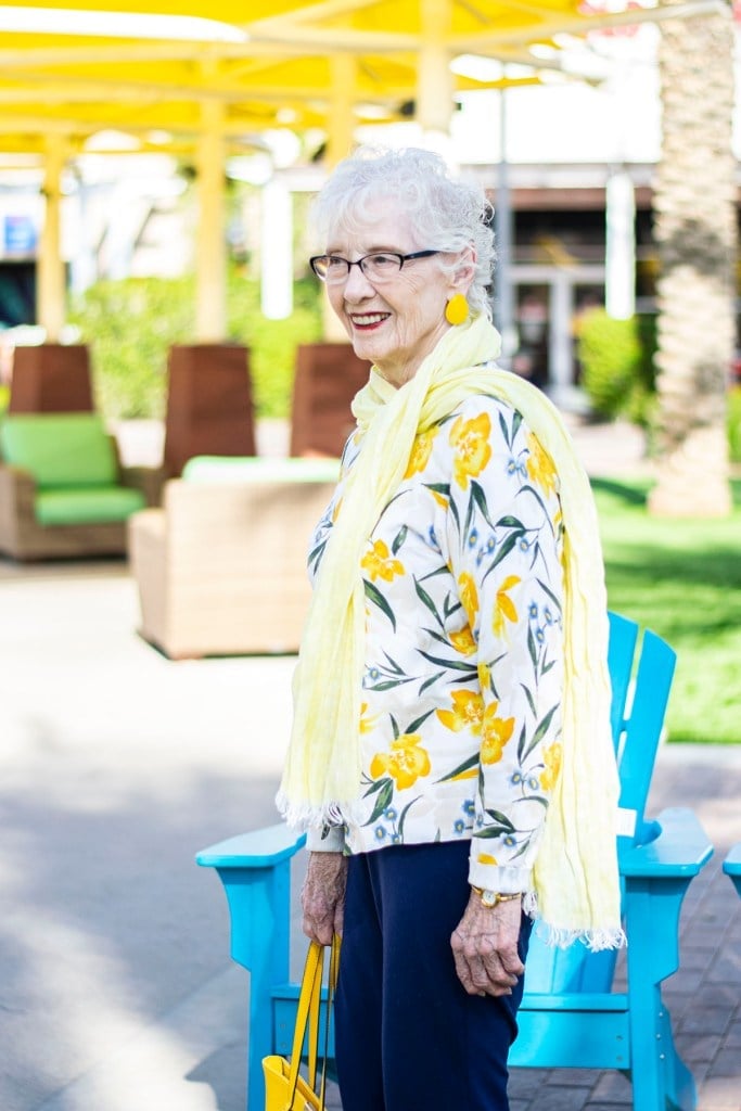 Floral Cardigan With Navy Trousers — Classy Errands Outfits