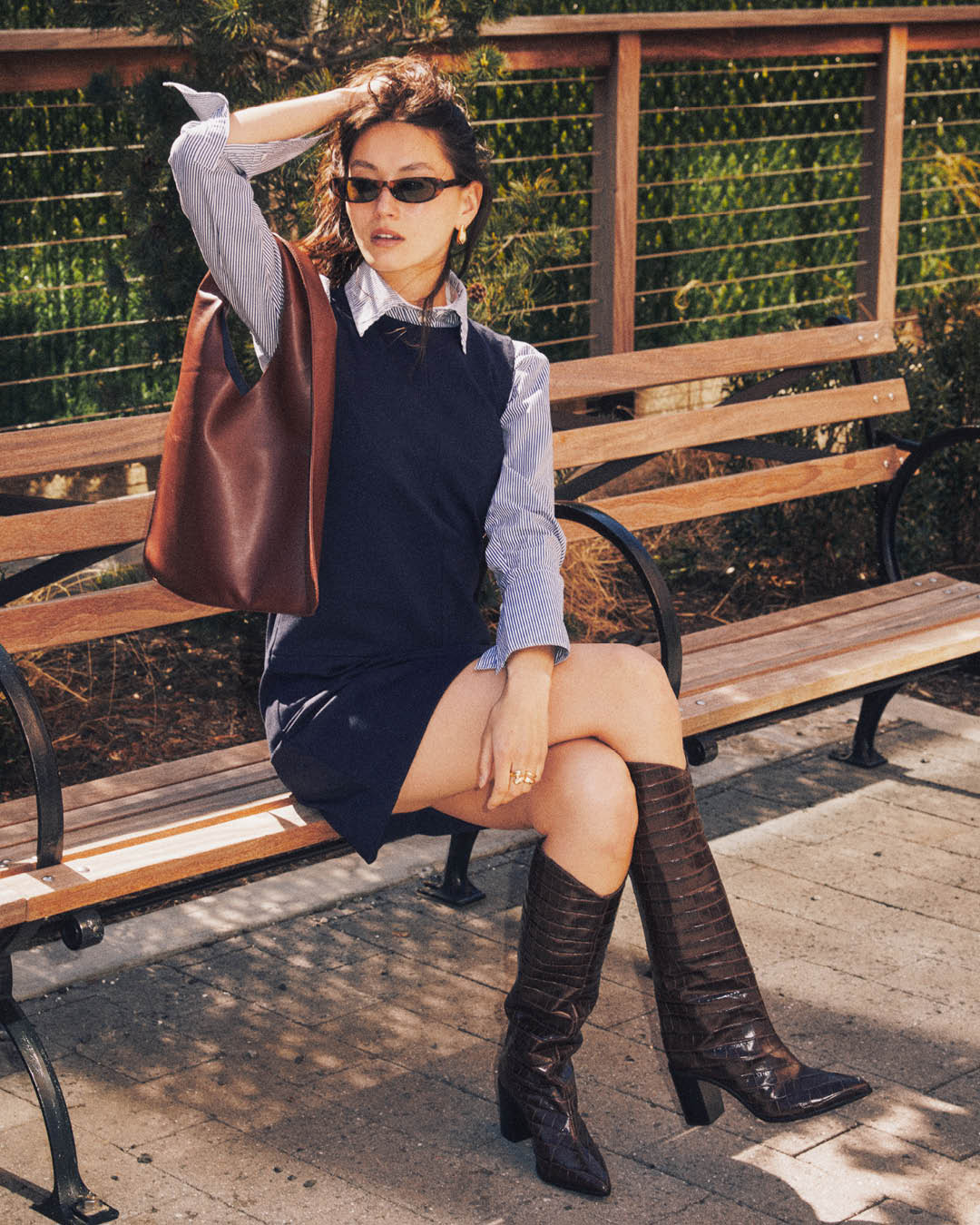 Sleeveless Dress Over Striped Shirt — Classy Errands Outfits