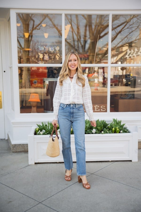 Eyelet Blouse With Straight-Leg Jeans — Classy Errands Outfits