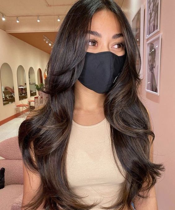 Mid-Back Layers With Dark Brown Highlights Mid-Back Layers With Dark Brown Highlights — Classy Face Framing Layers