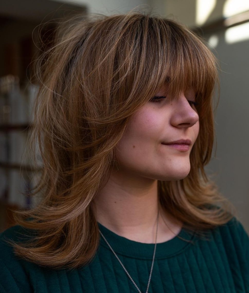 Shoulder Length Shag With Shaggy Bangs Shoulder Length Shag With Shaggy Bangs — Classy Face Framing Layers