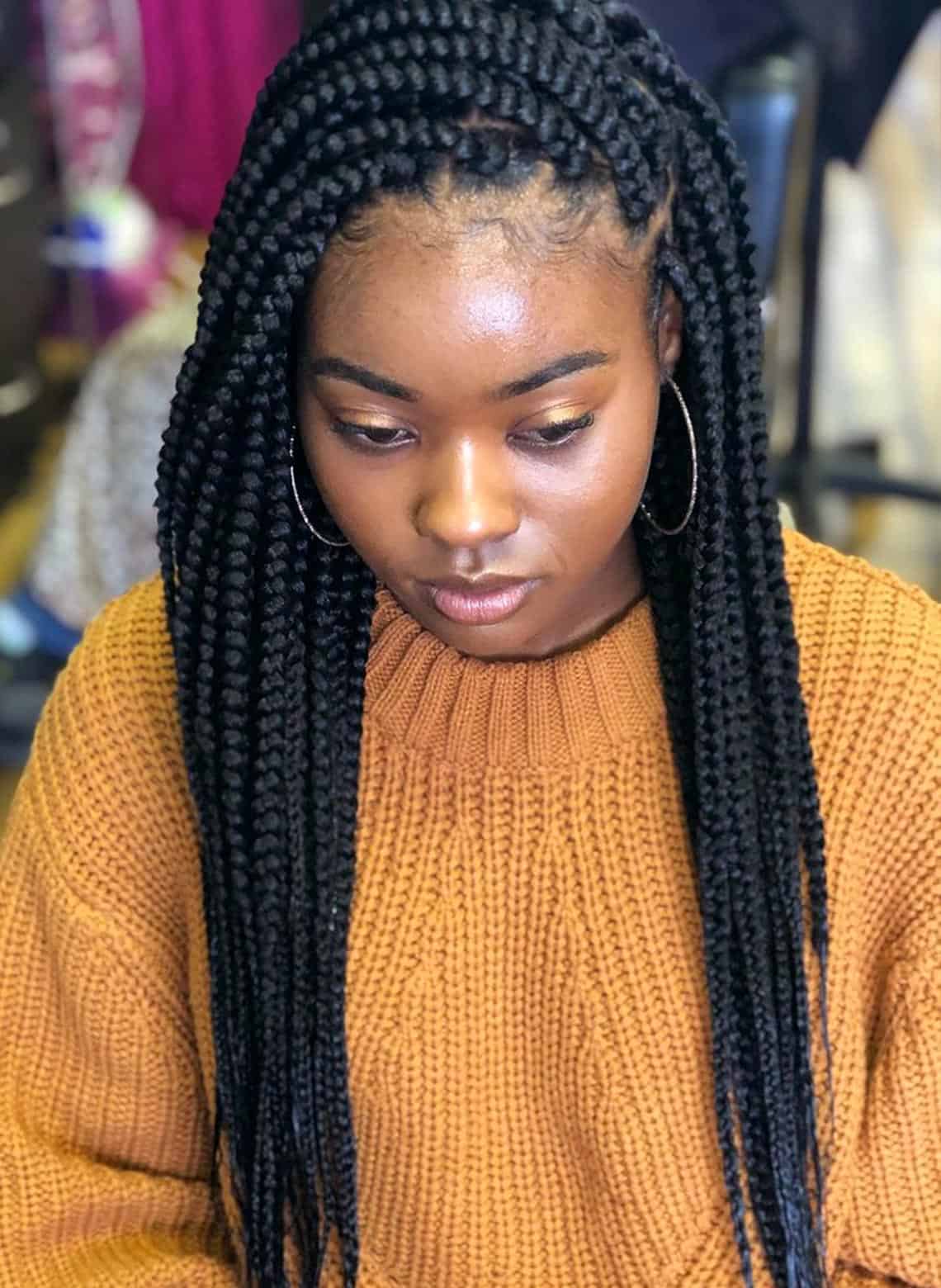Long Mid-Back Straight Box Braids Long Mid-Back Straight Box Braids — Classy Feed in Braids Hairstyles