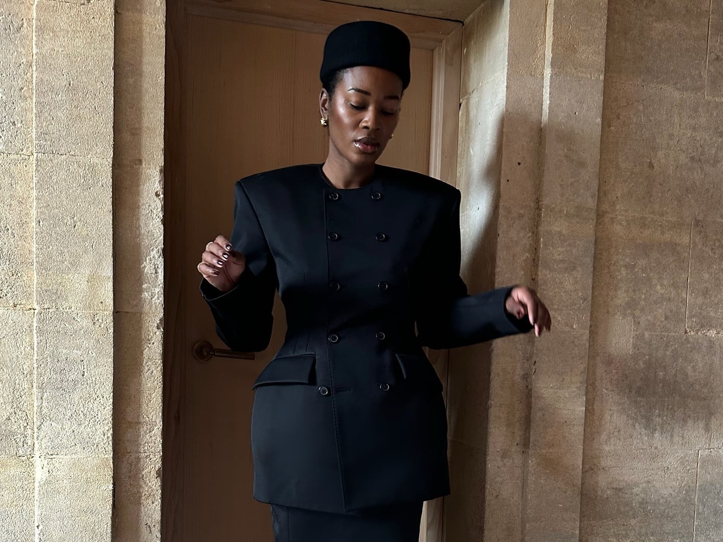 Black Double-Breasted Jacket and Skirt Black Double-Breasted Jacket and Skirt — Classy Formal Style