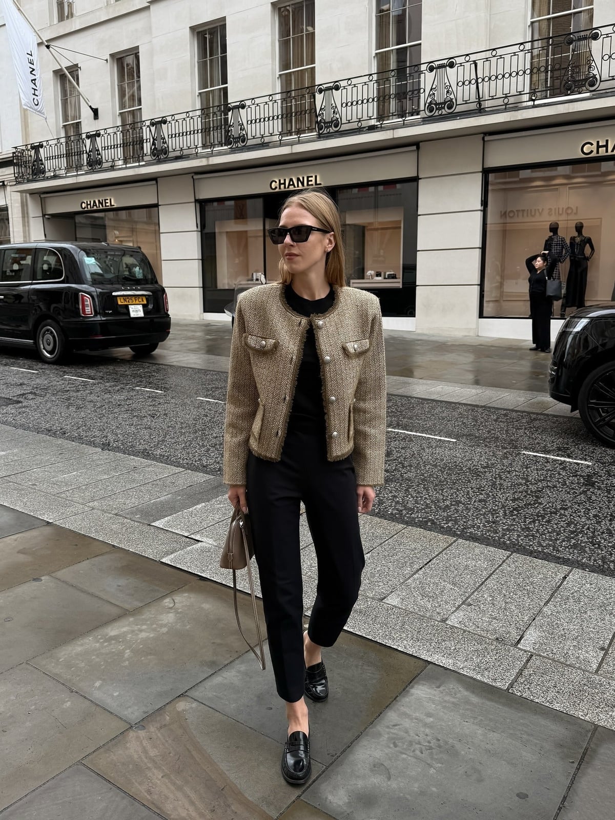 Beige Tweed Jacket with Black Trousers Beige Tweed Jacket with Black Trousers — Classy Formal Style