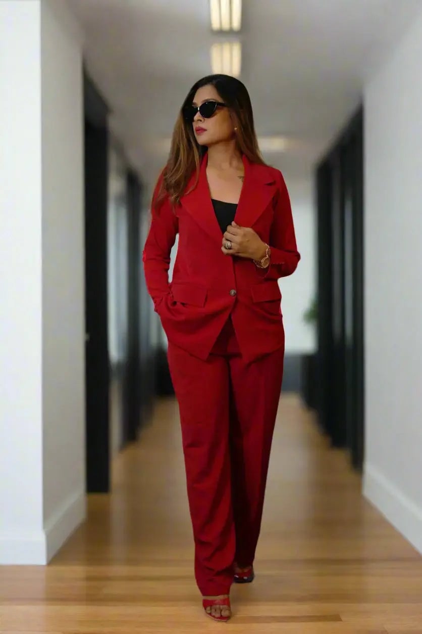 Bright Red Tailored Suit Bright Red Tailored Suit — Classy Formal Style