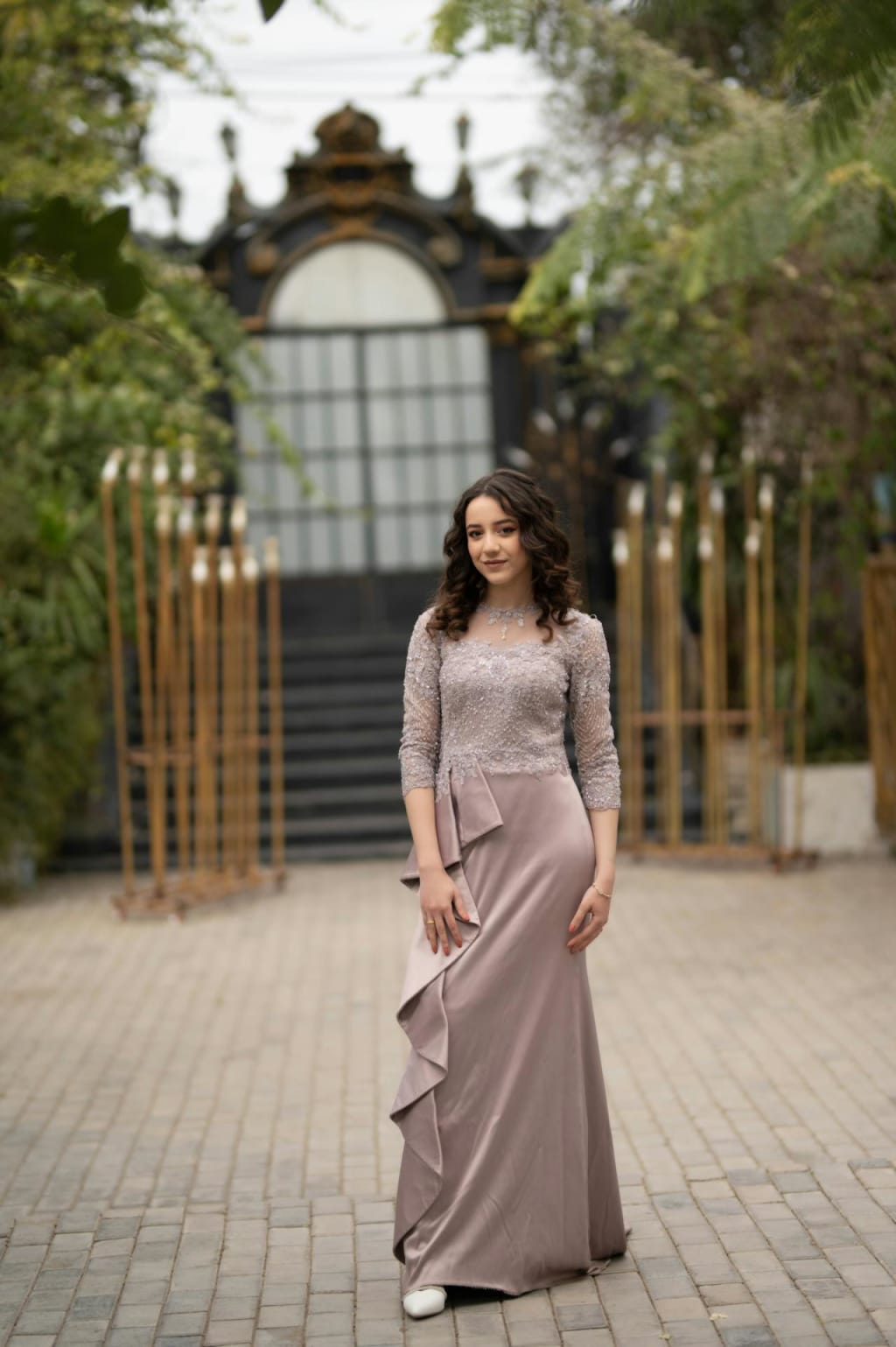 Dusty Rose Satin Gown with Ruffled Skirt Dusty Rose Satin Gown with Ruffled Skirt — Classy Formal Style