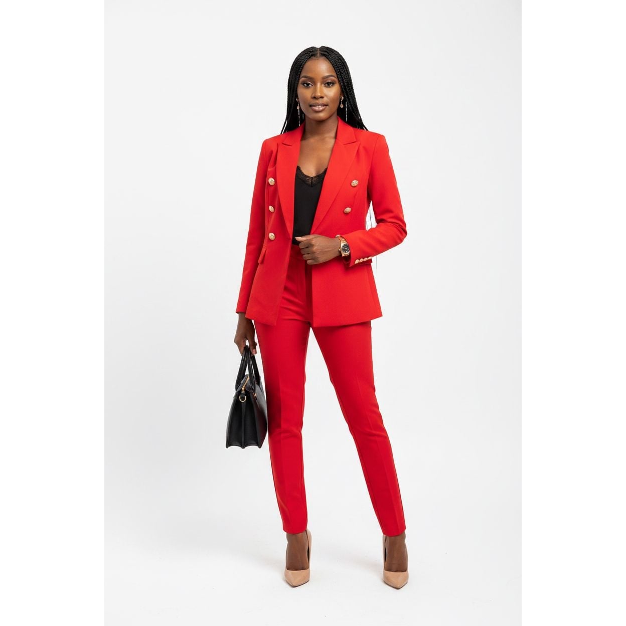 Red Double-Breasted Blazer and Fitted Trousers Red Double-Breasted Blazer and Fitted Trousers — Classy Formal Style