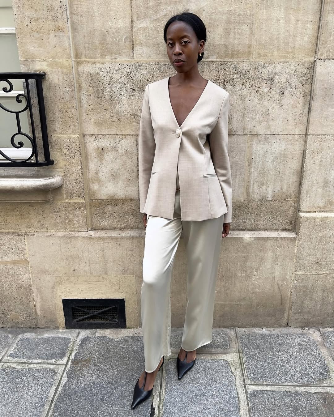 Beige Blazer with Plunging Neckline Beige Blazer with Plunging Neckline — Classy Formal Style
