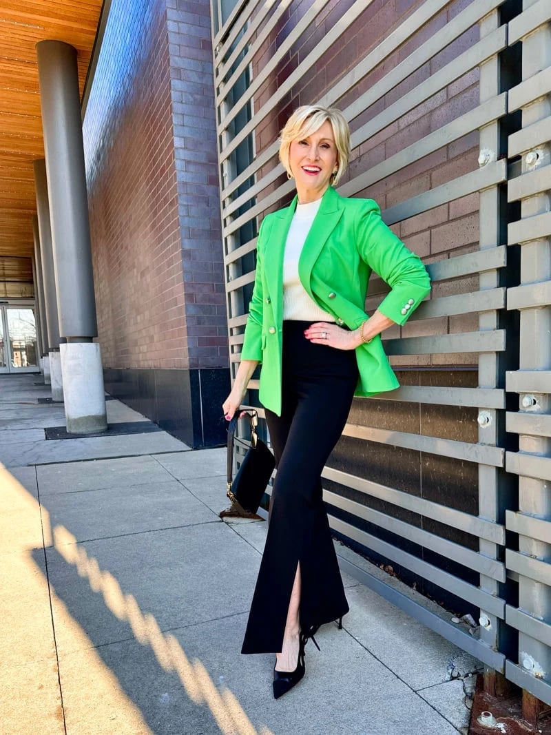 Bright Green Double-Breasted Blazer Outfit Bright Green Double-Breasted Blazer Outfit — Classy Formal Style