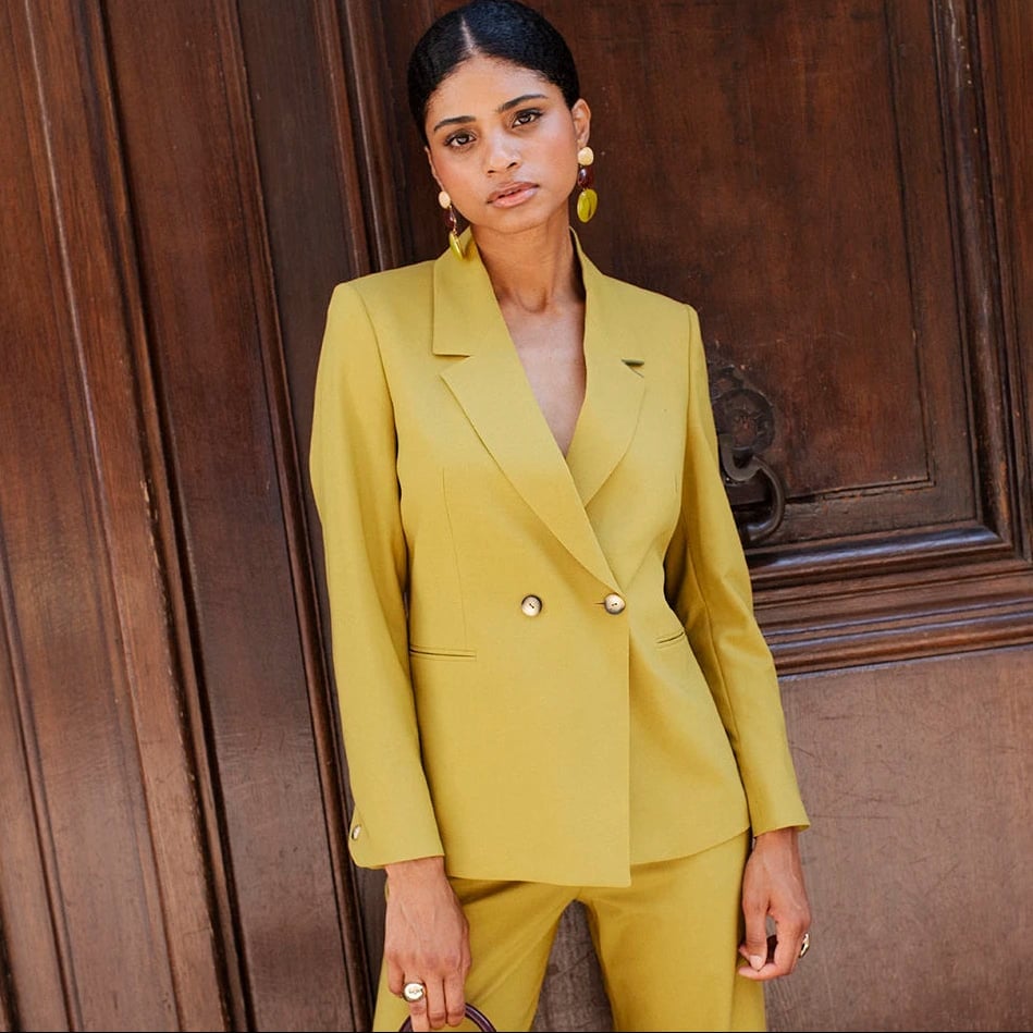 Mustard Yellow Double-Breasted Blazer and Trousers Mustard Yellow Double-Breasted Blazer and Trousers — Classy Formal Style