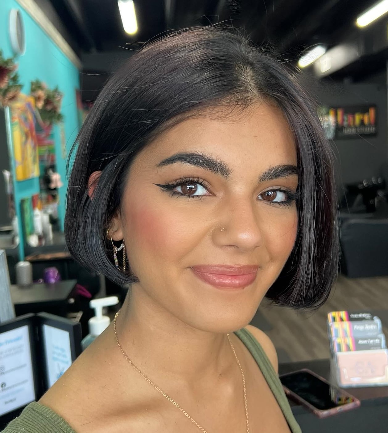 Sharp Chin Length Dark Brown Bob No Bangs — Classy French Bob
