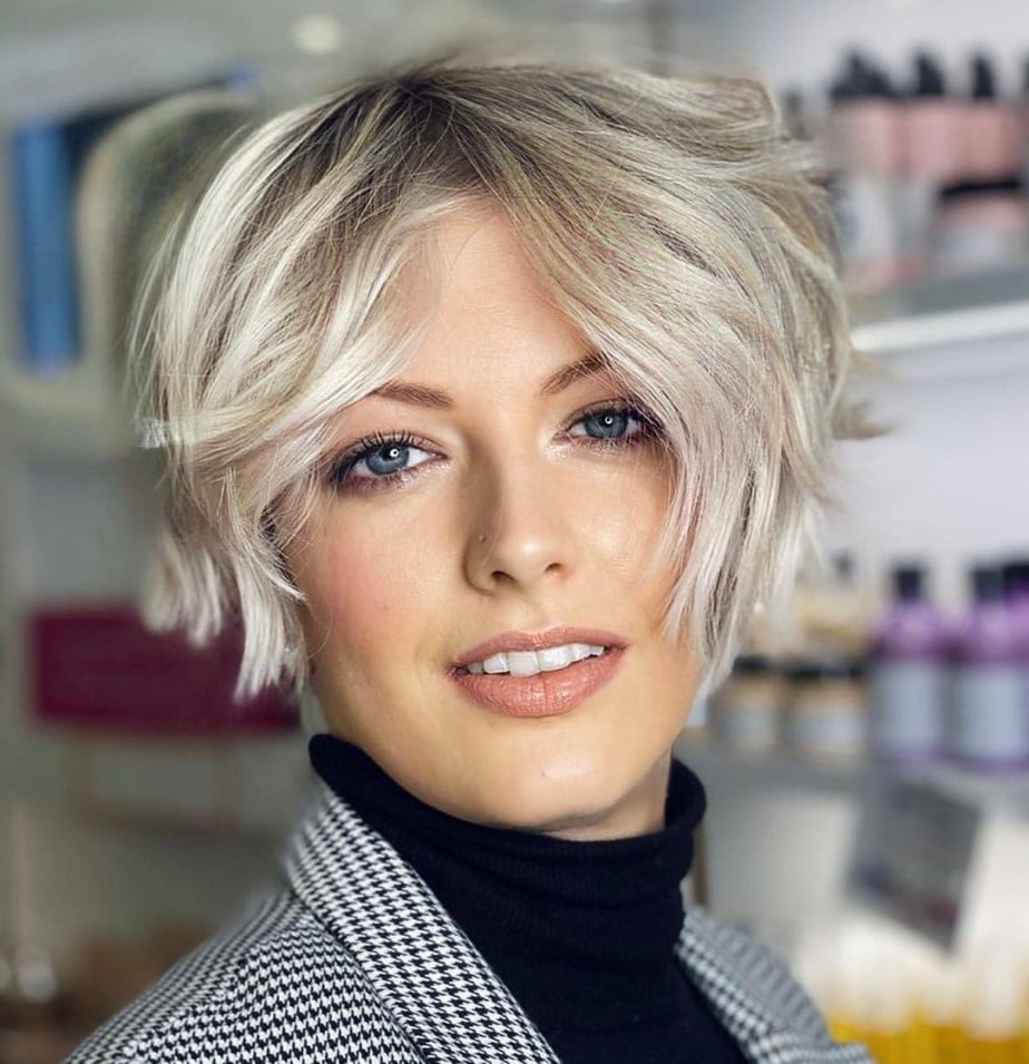 Micro Bob In Copper Red With Blunt Bangs — Classy French Bob