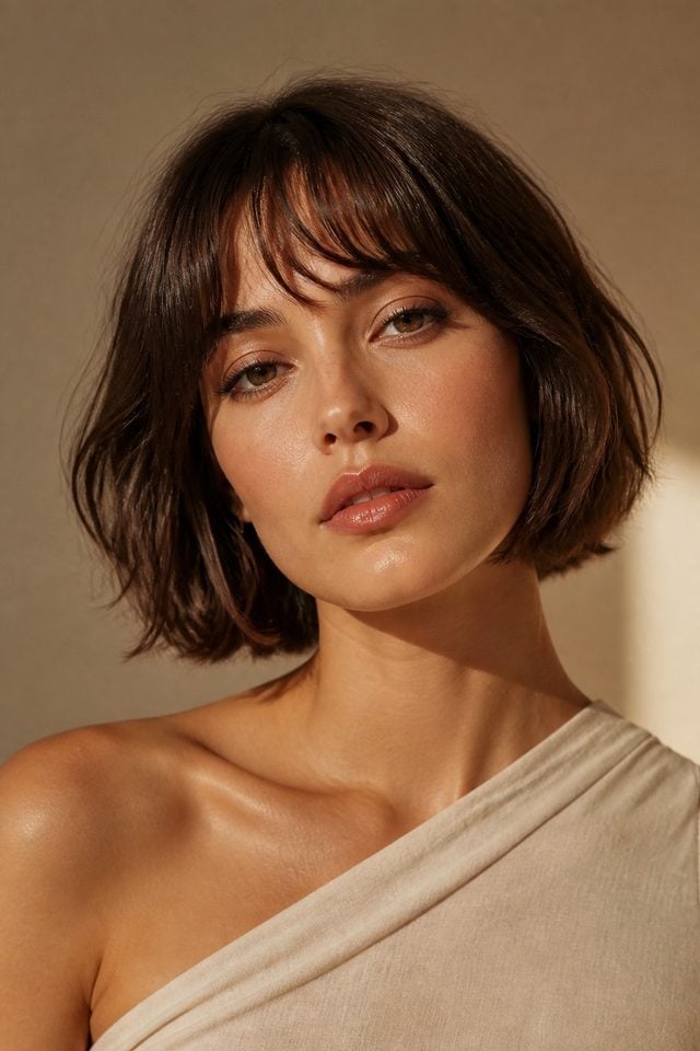 Chic Chin Bob With Textured Full Bangs — Classy French Bob