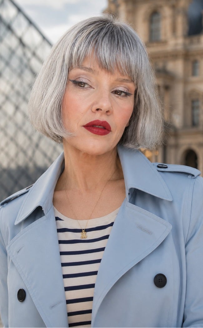 Silver Platinum Bob With Full Fringe — Classy French Bob