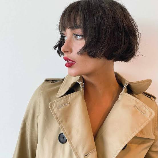 Dark Brown Bob With Blunt Bangs Side View — Classy French Bob