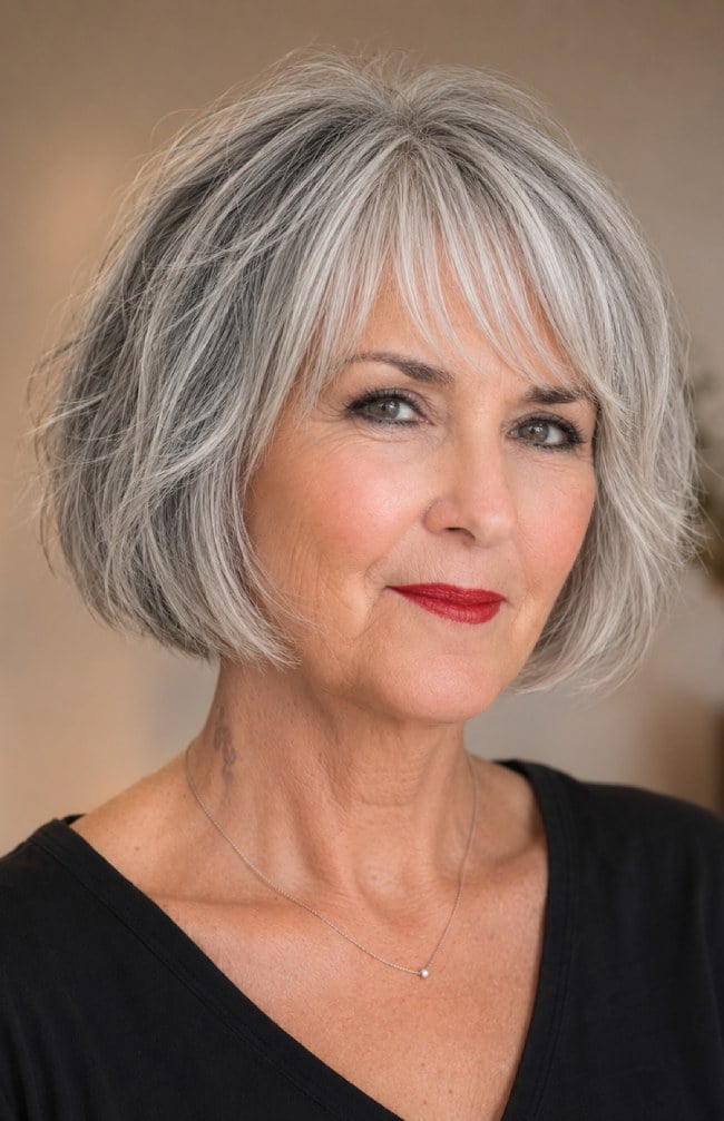 Collarbone Layered Bob With Curtain Bangs — Classy French Bob