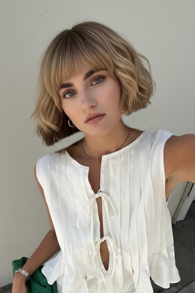 Beige Blonde Bob With Soft Fringe — Classy French Bob