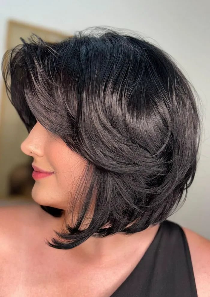 Black Bob With Layered Back View Black Bob With Layered Back View — Classy French Bob Haircut