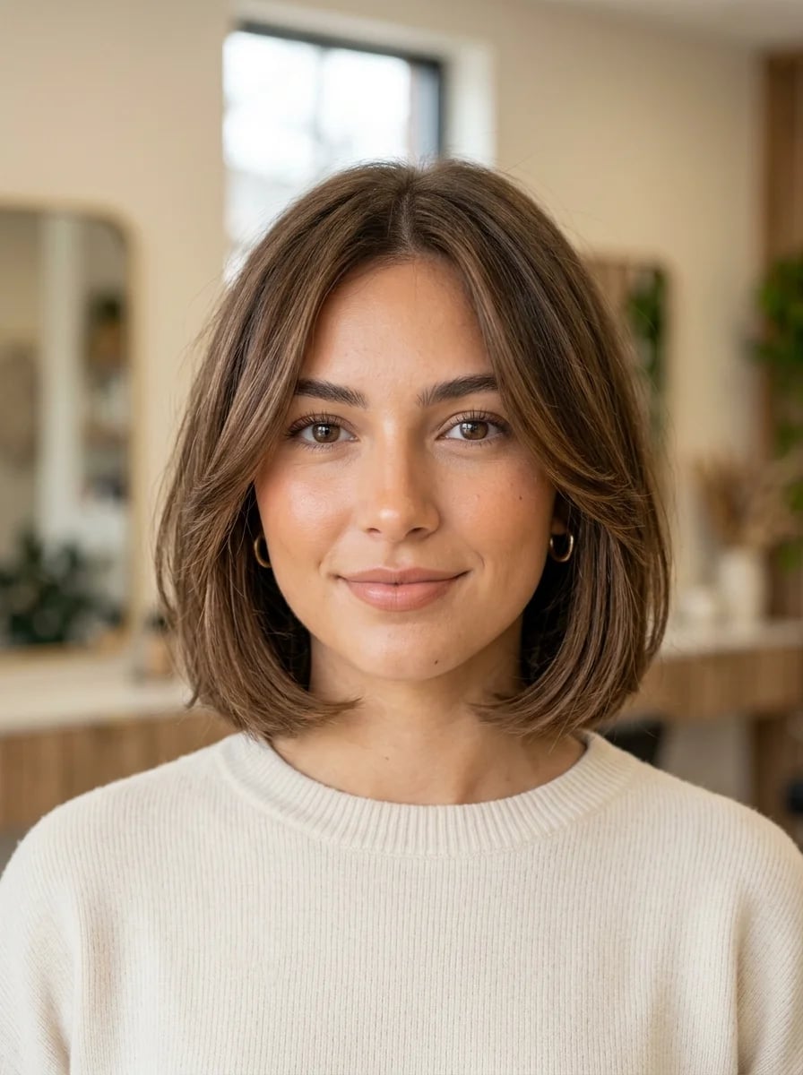 Collarbone Bob With Face-Framing Curtain Bangs Collarbone Bob With Face-Framing Curtain Bangs — Classy French Bob Haircut