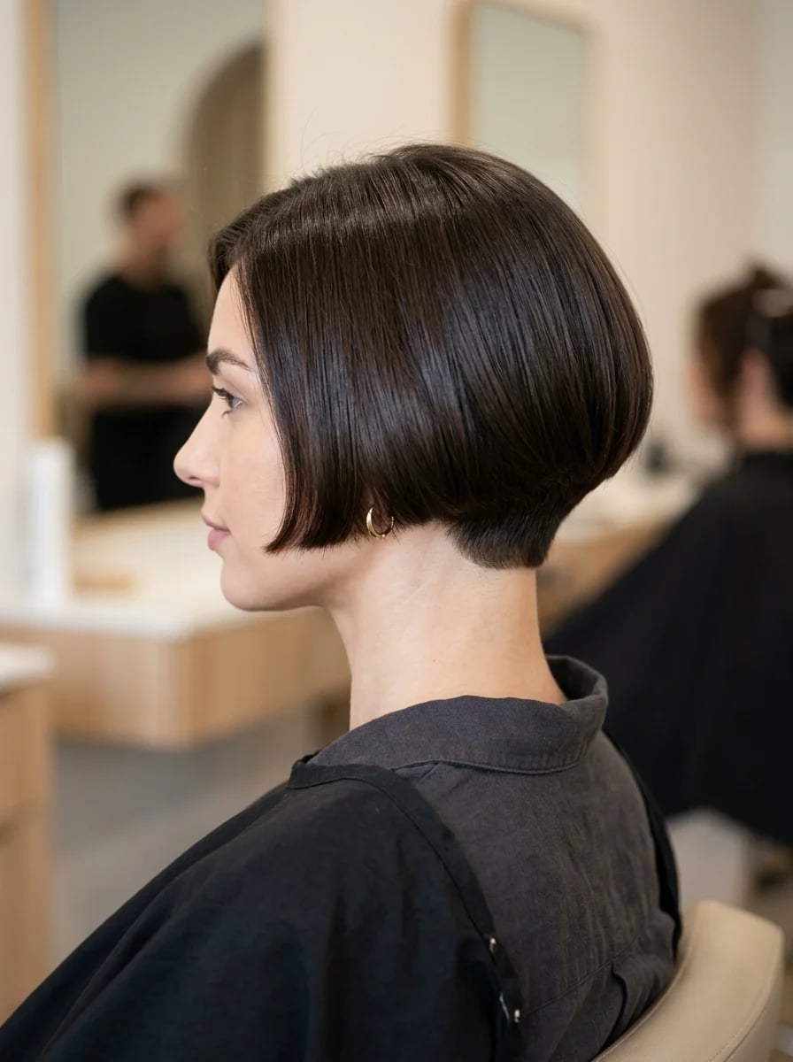 Sleek Dark Brown Bob With Side Part Sleek Dark Brown Bob With Side Part — Classy French Bob Haircut