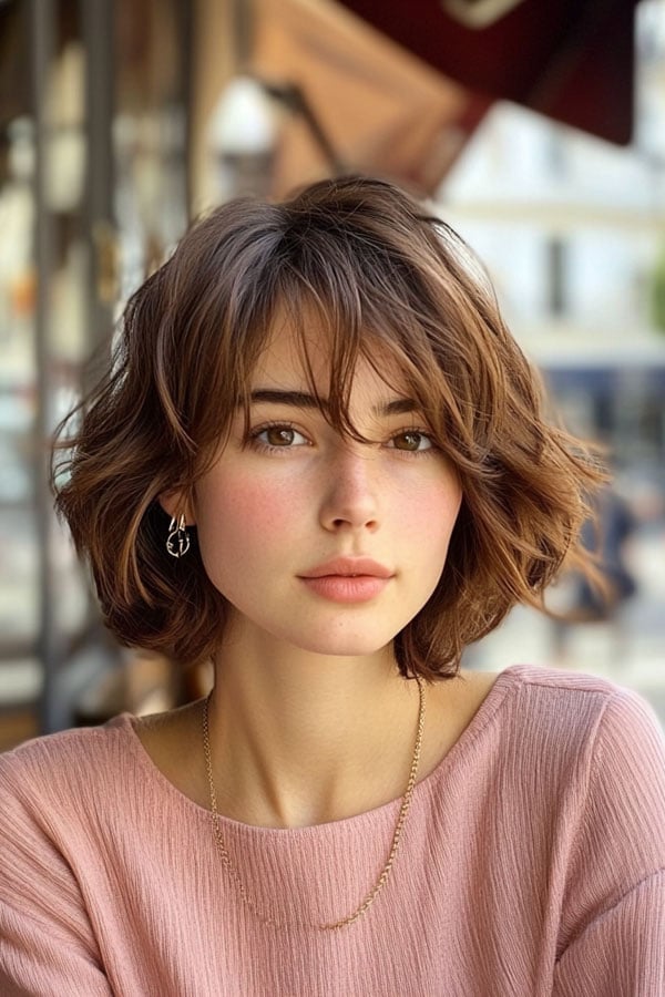 Medium Brown Collarbone Bob With Layers Medium Brown Collarbone Bob With Layers — Classy French Bob with Bangs