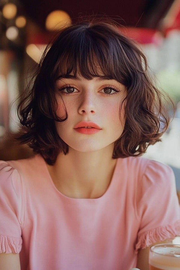 Light Brown Bob With Textured Air-Dried Finish Light Brown Bob With Textured Air-Dried Finish — Classy French Bob with Bangs