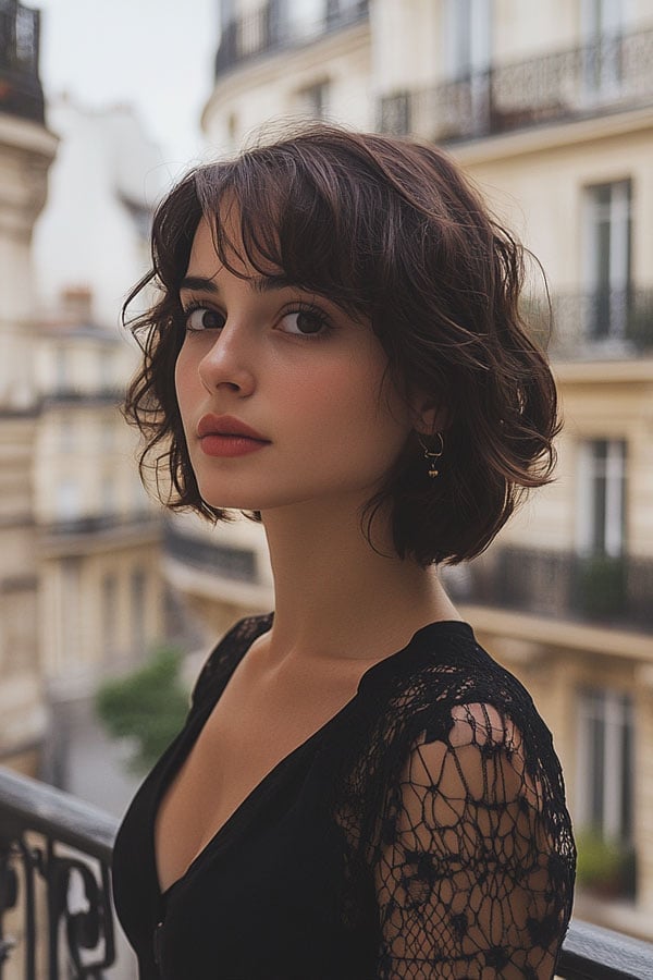 Elegant Dark Brown Bob With Side-Swept Bangs Elegant Dark Brown Bob With Side-Swept Bangs — Classy French Bob with Bangs