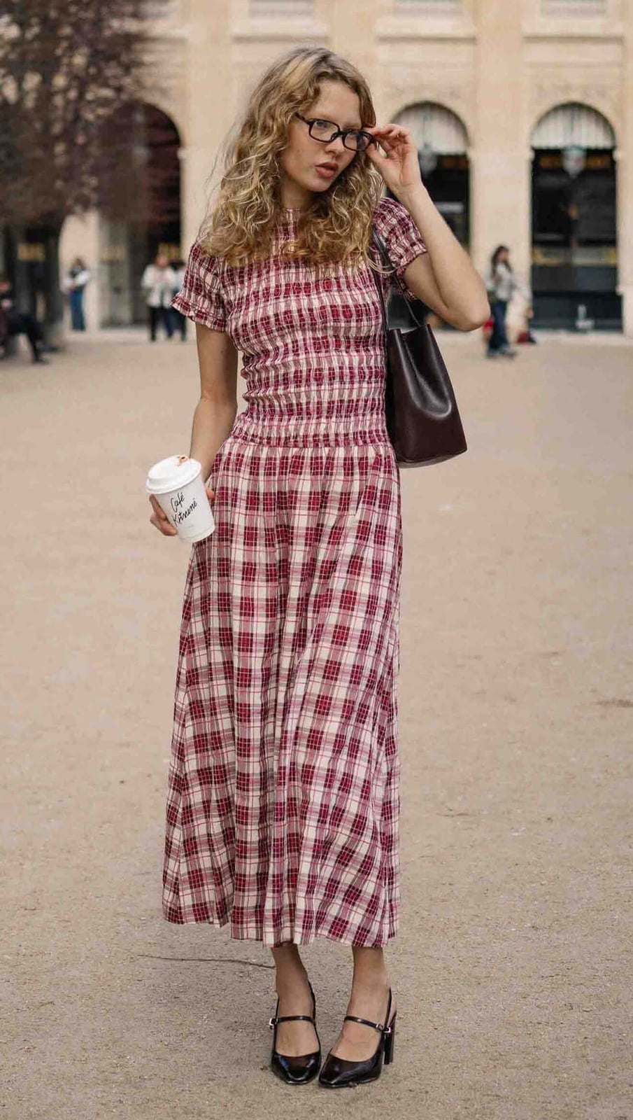 Red Plaid Midi Dress With Smocked Bodice, A-Line Red Plaid Midi Dress With Smocked Bodice, A-Line — Classy Gingham Dress