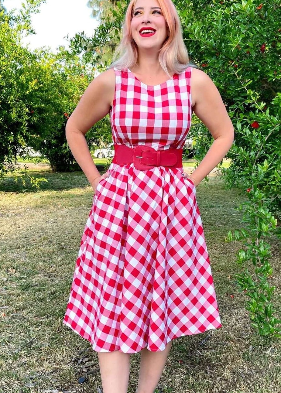 Red Gingham Midi Dress With Wide Belt Red Gingham Midi Dress With Wide Belt — Classy Gingham Dress