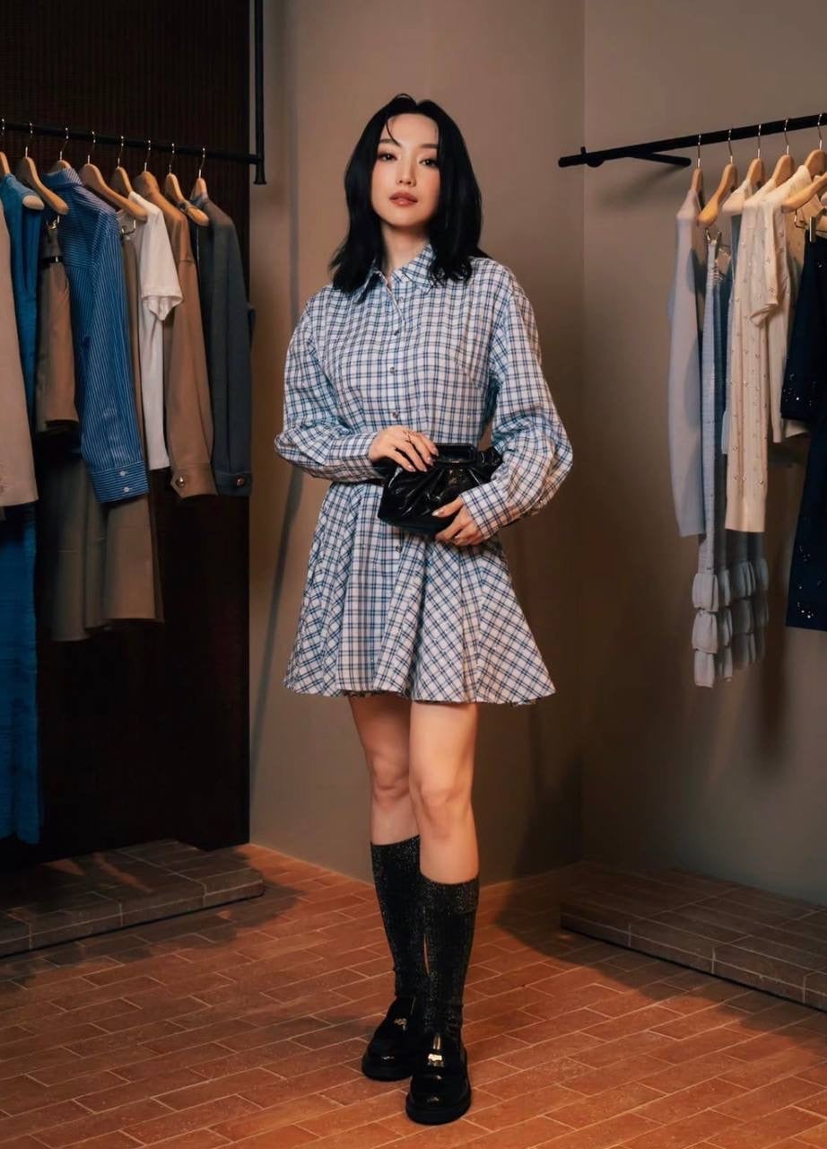 Blue Gingham Shirt Dress With Sparkly Boots Blue Gingham Shirt Dress With Sparkly Boots — Classy Gingham Dress