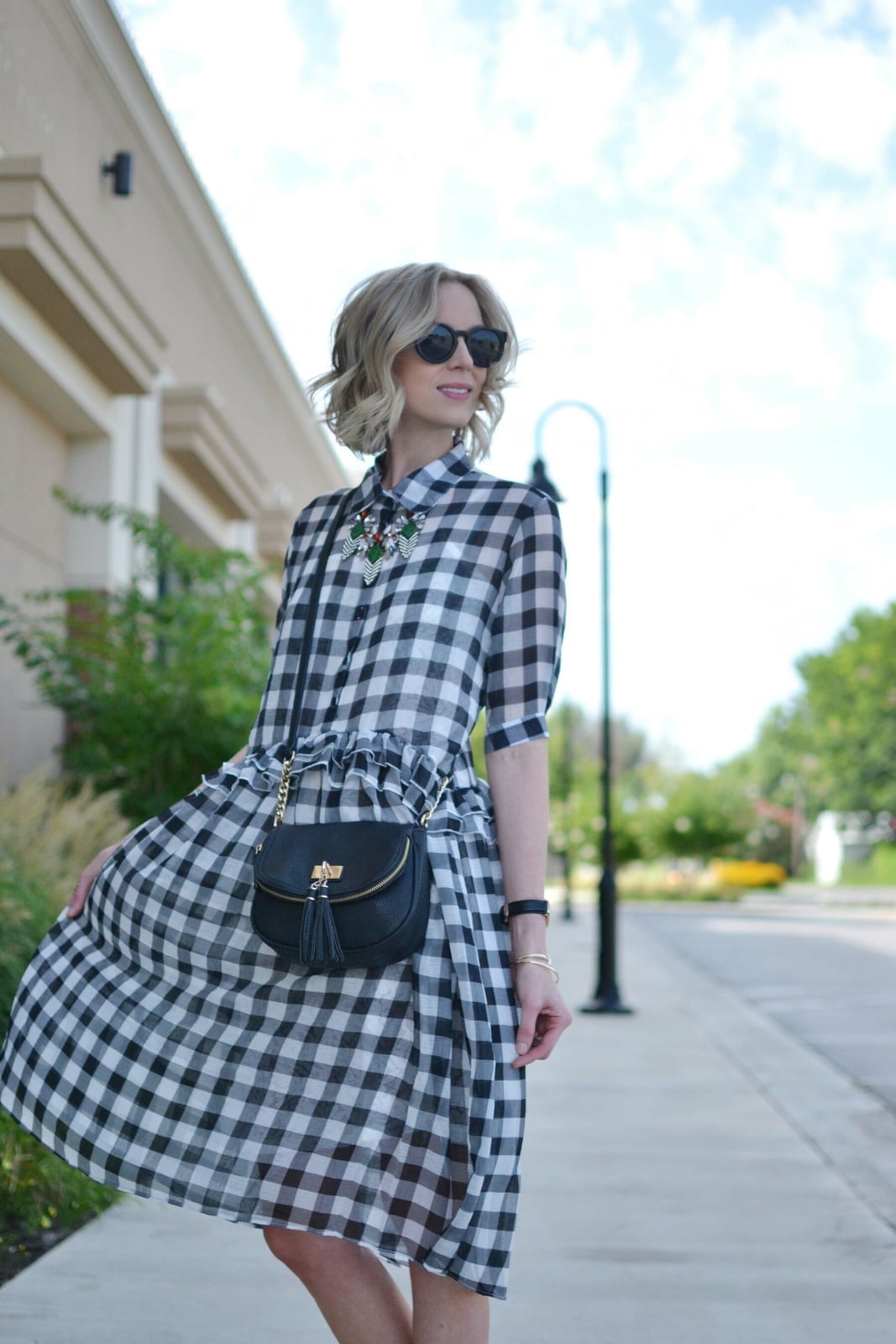 Black and White Gingham Midi Dress With Ruffled Hem Black and White Gingham Midi Dress With Ruffled Hem — Classy Gingham Dress