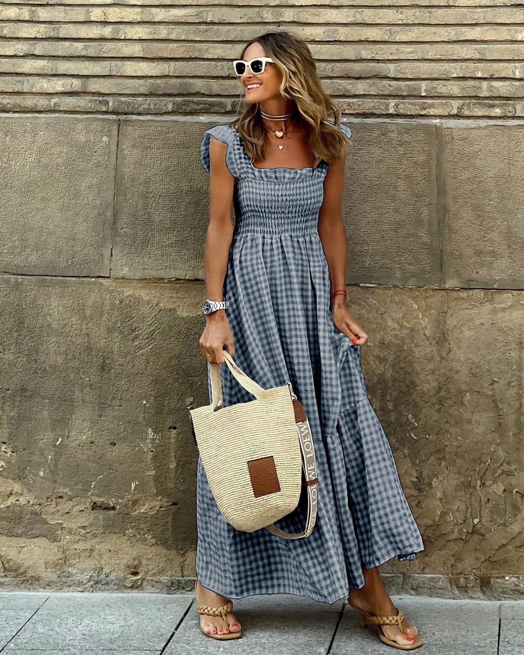 Blue and Gray Gingham Smocked Midi Dress Blue and Gray Gingham Smocked Midi Dress — Classy Gingham Dress
