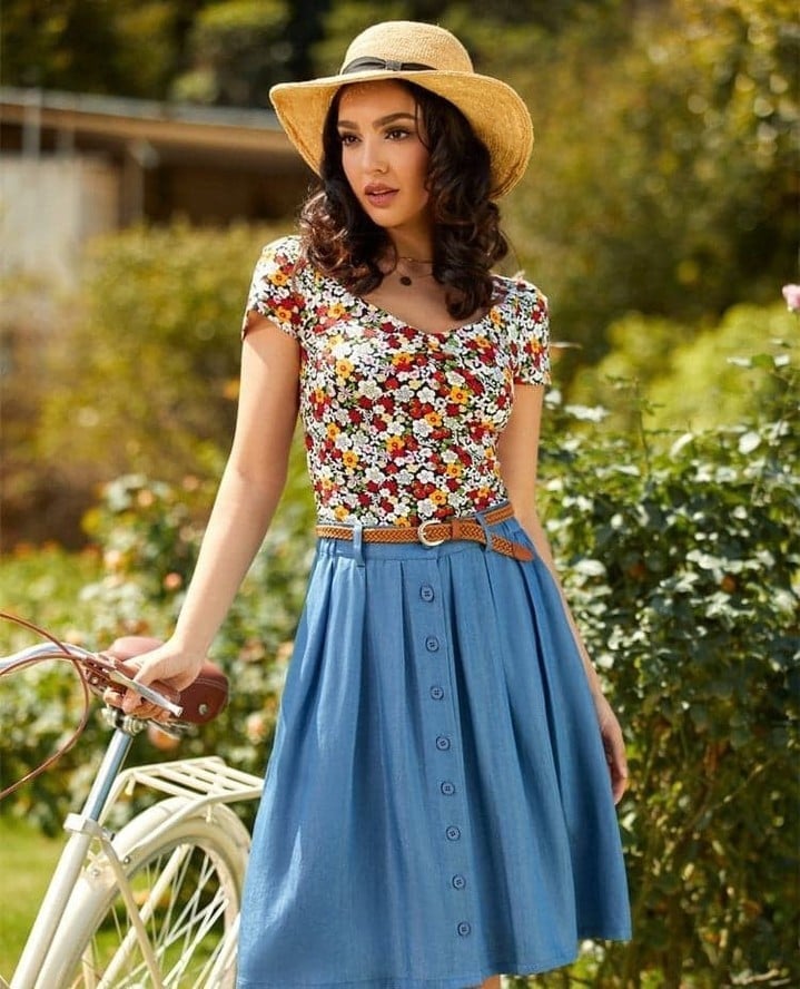 Floral Top With Button Detail Midi Skirt — Classy Girly Outfits