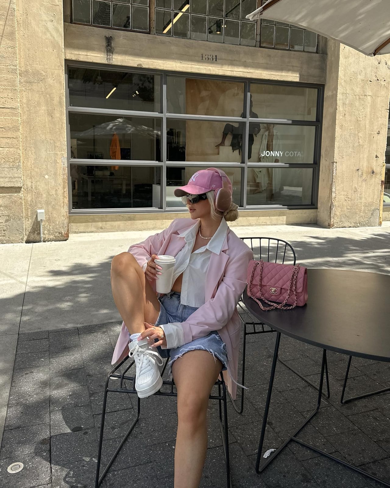 Pink Oversized Blazer With Denim Shorts — Classy Girly Outfits