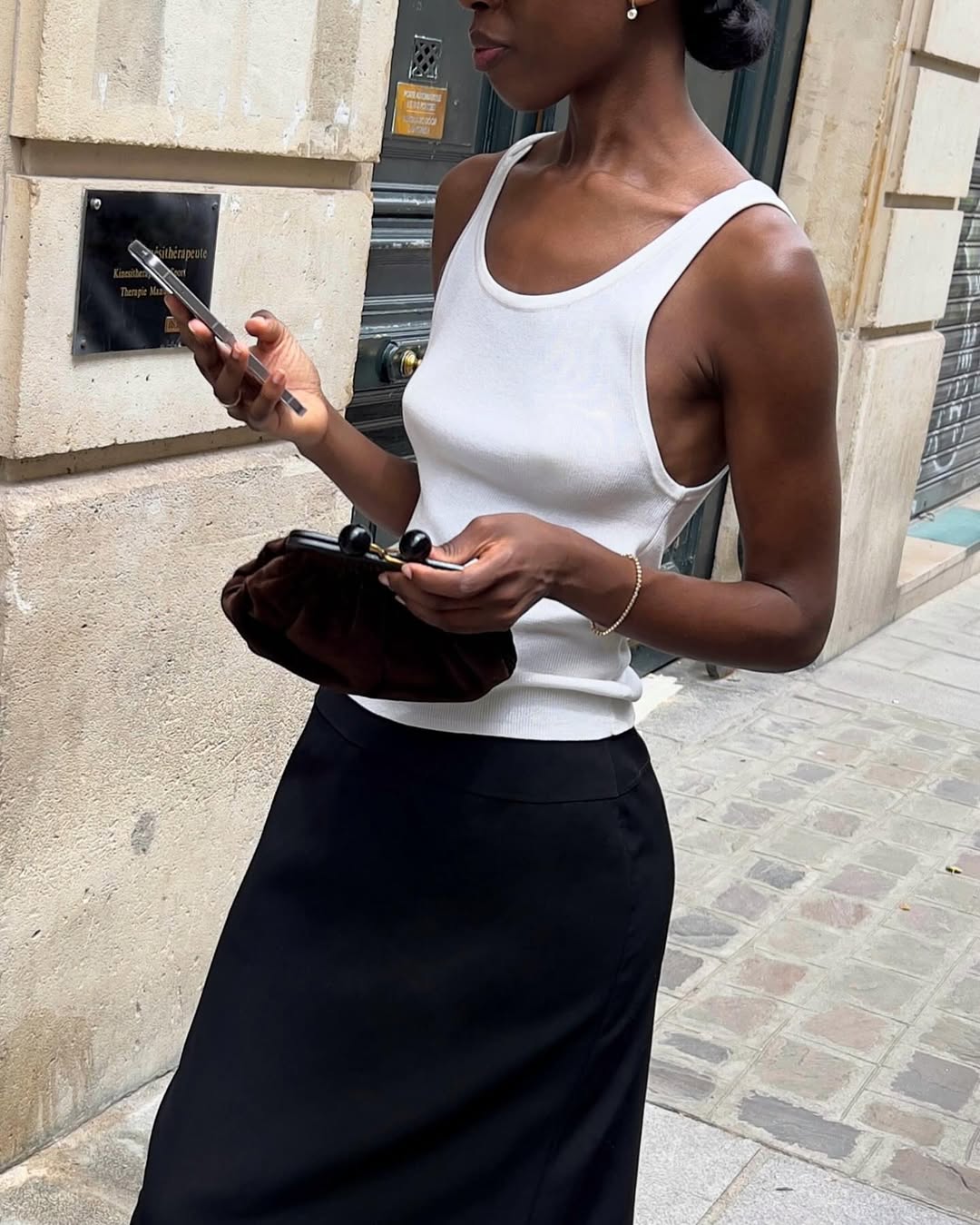 Ribbed Tank Top With Black Midi Skirt — Classy Girly Outfits