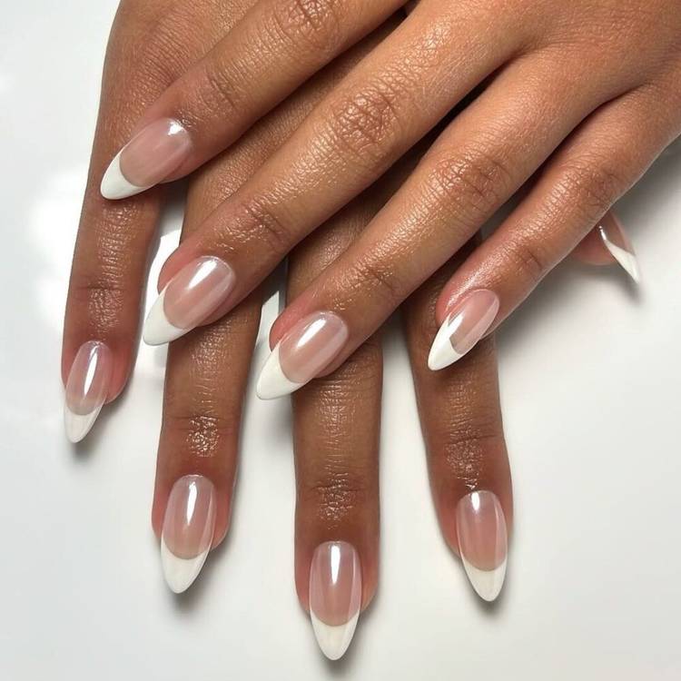 Medium Almond Classic French Manicure Nails Medium Almond Classic French Manicure Nails — Classy Glass Nails