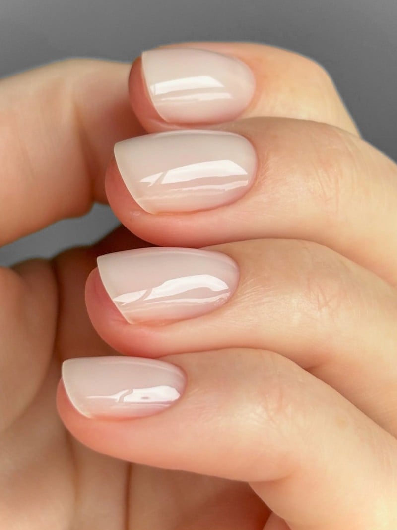 Short Almond Sheer Milky Nude Shimmer Nails Short Almond Sheer Milky Nude Shimmer Nails — Classy Glass Nails