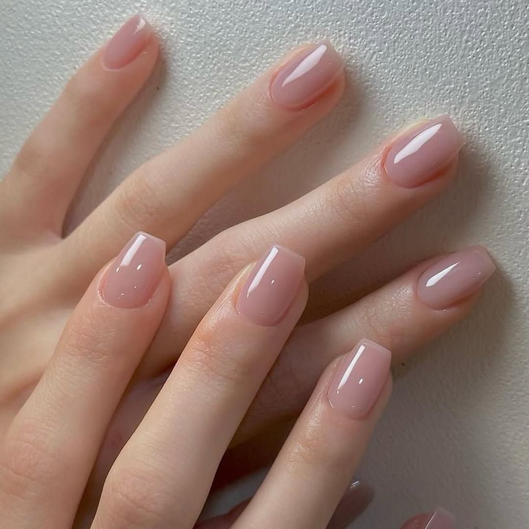 Short Square Sheer Milky Pink Glass Nails Short Square Sheer Milky Pink Glass Nails — Classy Glass Nails