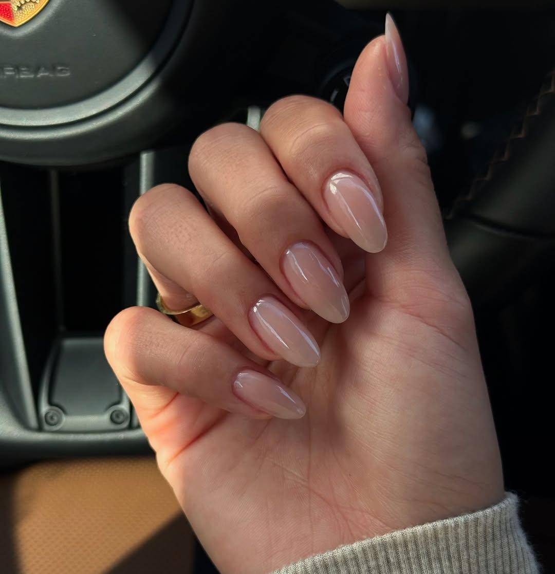 Medium Almond Sheer Nude Glossy Nails Medium Almond Sheer Nude Glossy Nails — Classy Glass Nails