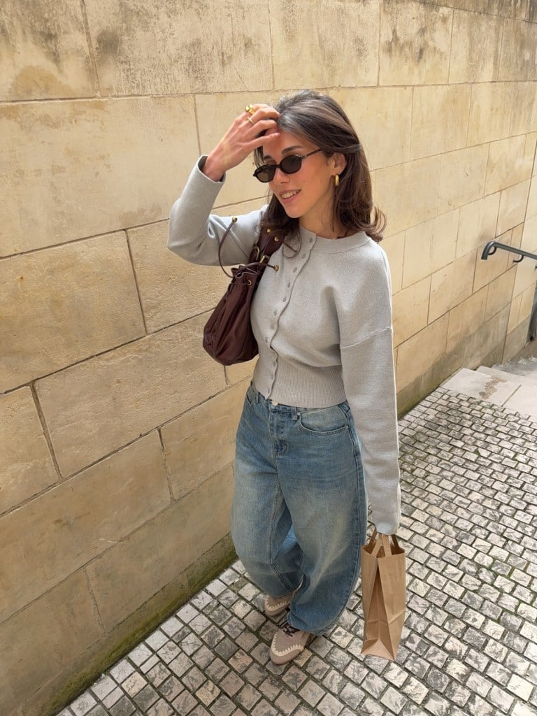 Light Blue Baggy Jeans With Cropped Cardigan Light Blue Baggy Jeans With Cropped Cardigan — Classy Going Out Outfits Jeans