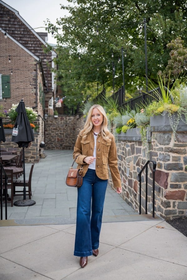 Dark Wash Wide Leg Jeans With Corduroy Jacket Dark Wash Wide Leg Jeans With Corduroy Jacket — Classy Going Out Outfits Jeans