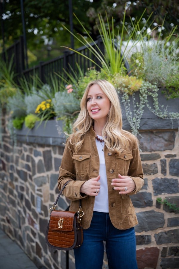 Blue Straight Leg Jeans With Brown Corduroy Jacket, Close-Up Take Blue Straight Leg Jeans With Brown Corduroy Jacket, Close-Up Take — Classy Going Out Outfits Jeans