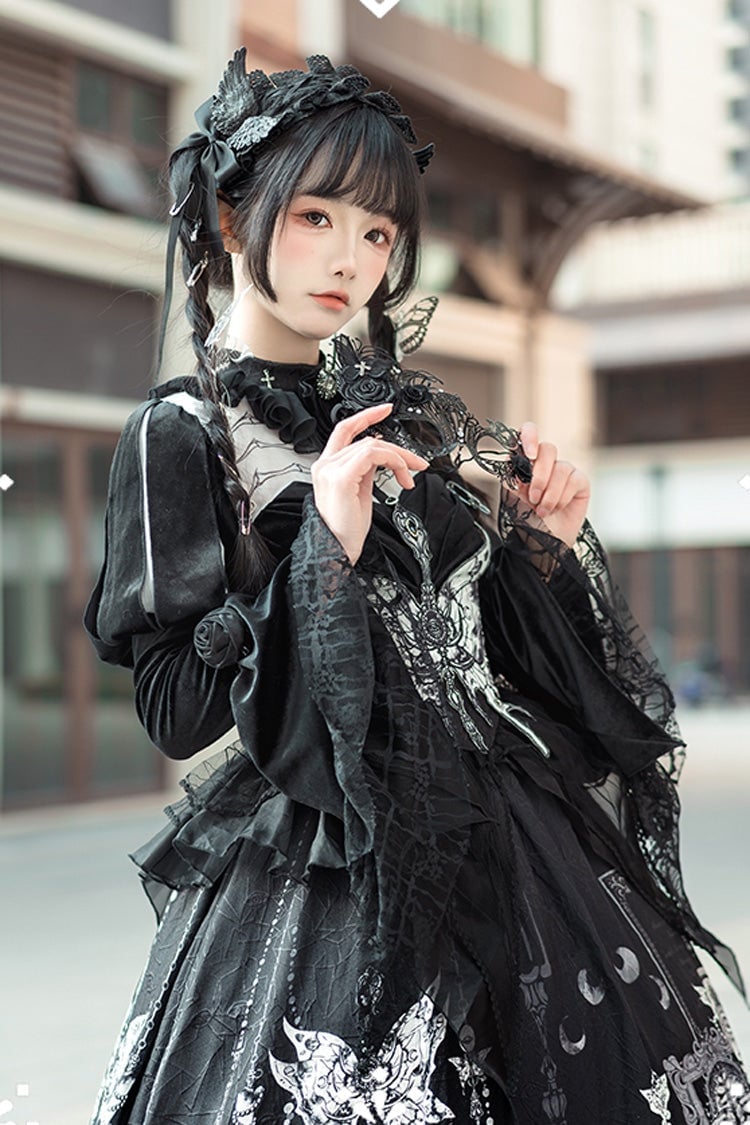 Gothic Lolita Dress with Intricate Lace and Tulle Layers — Classy Gothic Style