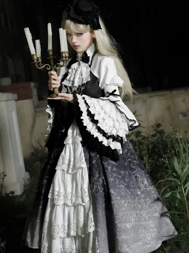 Tiered Gothic Dress with Ruffled Blouse and Gloves — Classy Gothic Style