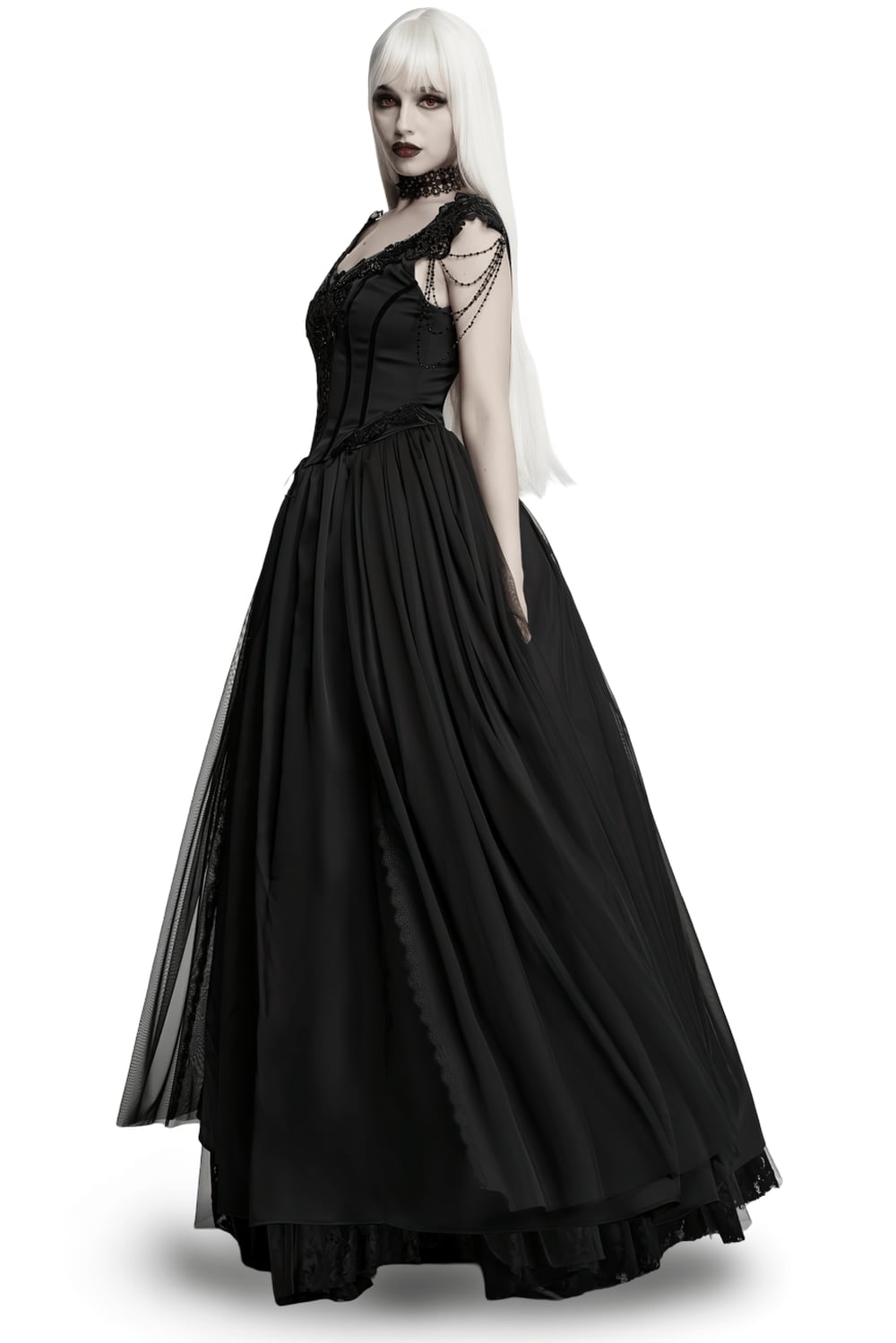 Black Gothic Ballgown with Beaded Neckline — Classy Gothic Style
