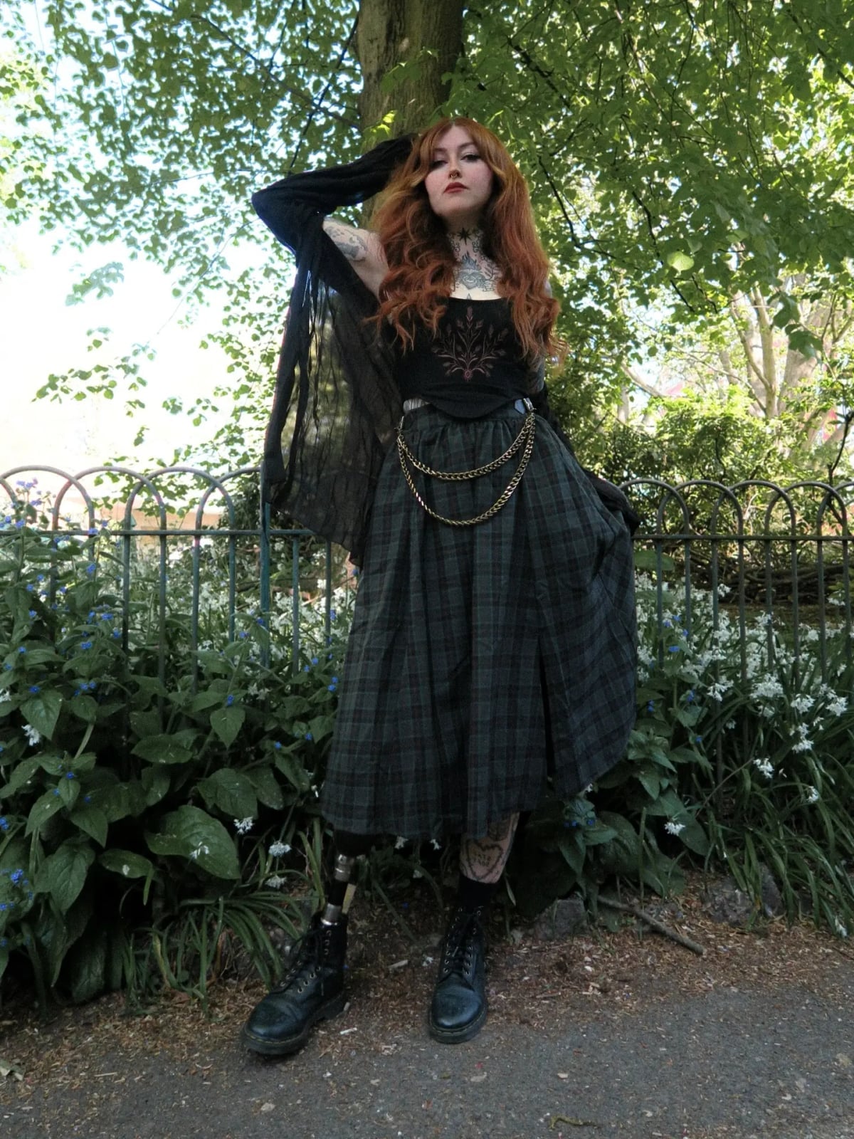 Plaid Skirt with Chain Belt and Combat Boots — Classy Gothic Style